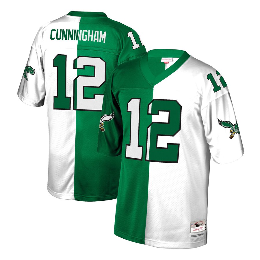 Men's Philadelphia Eagles Randall Cunningham Mitchell & Ness Green/White Retired Player Split Replica Jersey