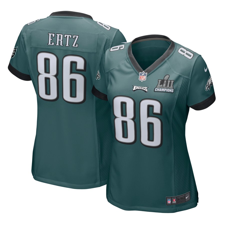 Women's Philadelphia Eagles Zach Ertz Nike Midnight Green Super Bowl Lii Champions Patch Game Jersey