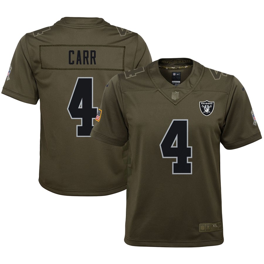 Youth Oakland Raiders Derek Carr Nike Olive Salute To Service Game Jersey