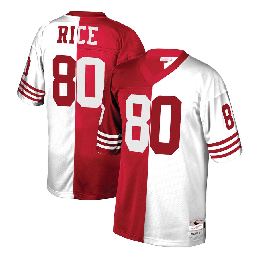 Men's San Francisco 49ers Jerry Rice Mitchell & Ness Scarlet/White Retired Player Split Replica Jersey