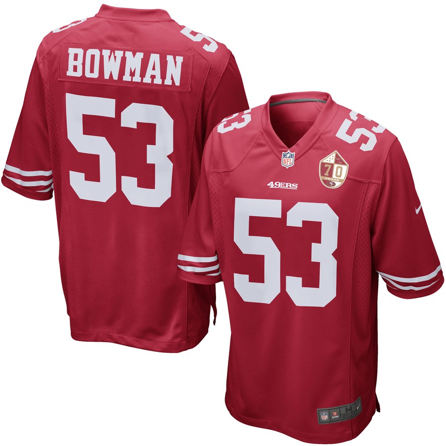 Men's San Francisco 49ers Navorro Bowman Nike Scarlet 70th Anniversary Patch Game Jersey