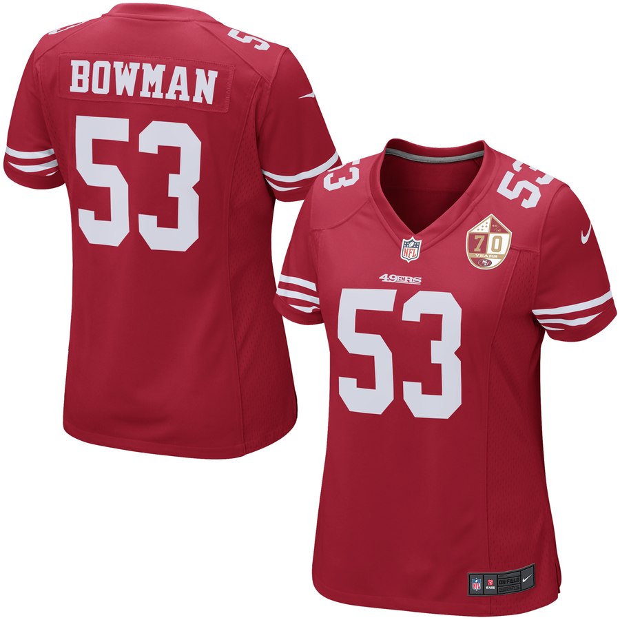 Women's San Francisco 49ers Navorro Bowman Nike Scarlet 70th Anniversary Patch Game Jersey