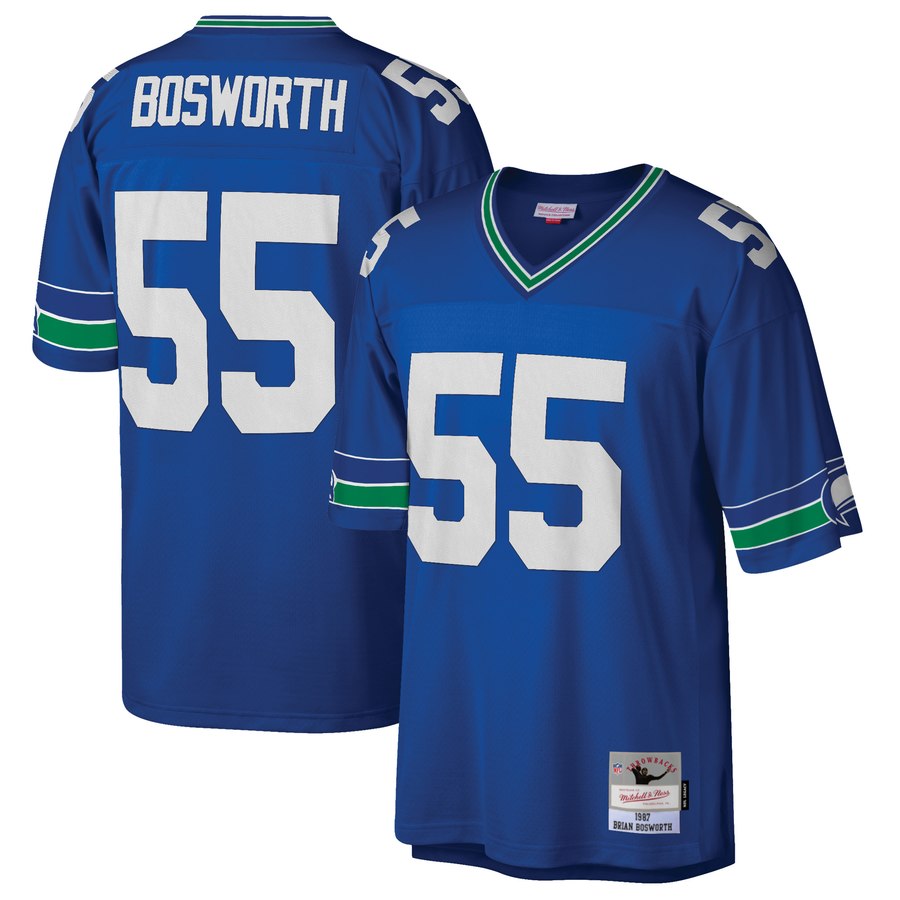 Men's Seattle Seahawks Brian Bosworth Mitchell & Ness Royal 1987 Retired Player Replica Jersey