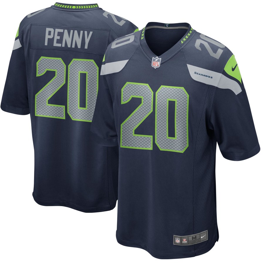 Men's Seattle Seahawks Rashaad Penny Nike Navy Game Jersey