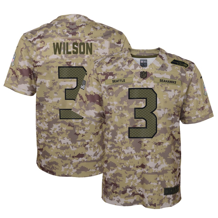 Youth Seattle Seahawks Russell Wilson Nike Camo Salute To Service Game Jersey