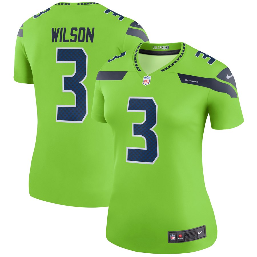 Women's Seattle Seahawks Russell Wilson Nike Neon Green Color Rush Legend Jersey