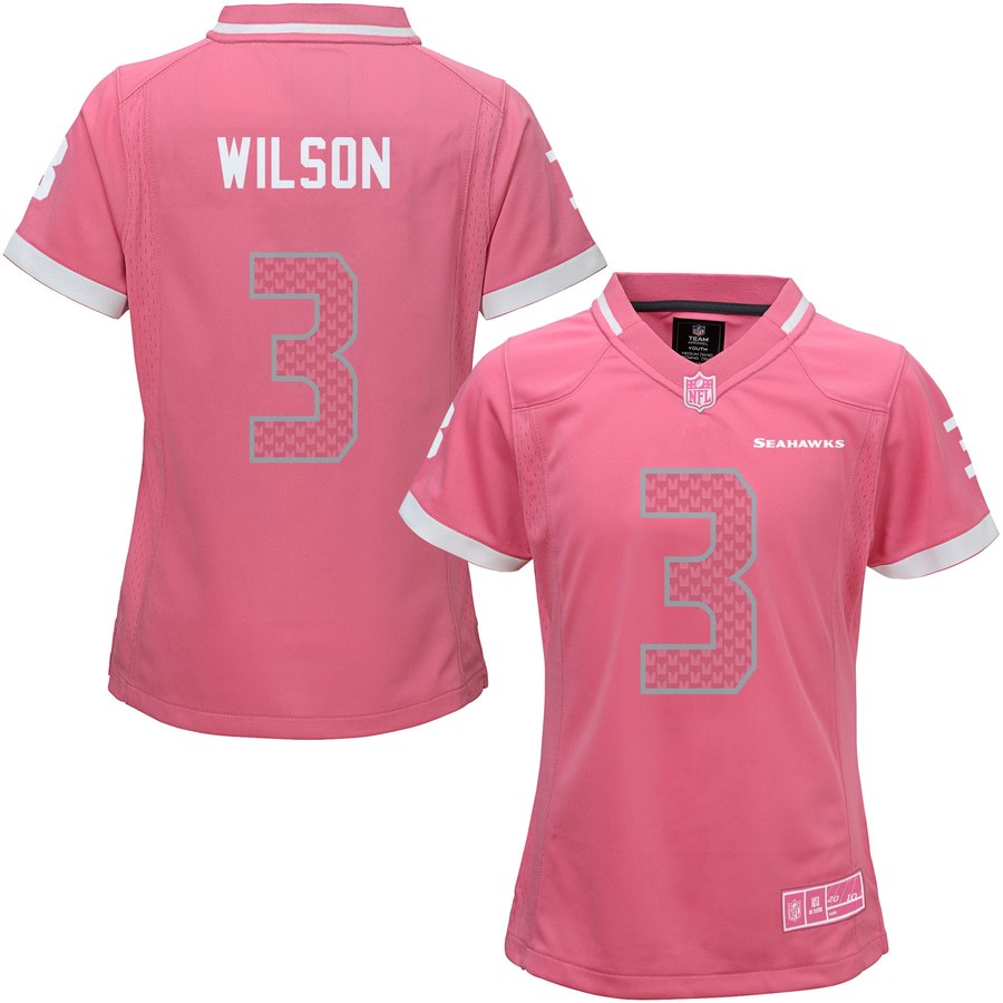 Girls Youth Seattle Seahawks Russell Wilson Pink Bubble Gum Jersey