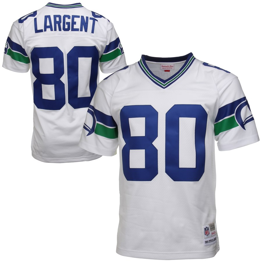 Men's Seattle Seahawks Steve Largent Mitchell & Ness White 1985 Retired Player Vintage Replica Jersey