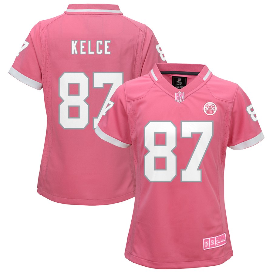 Youth Girls Kansas City Chiefs Travis Kelce Pink Bubble Gum Jersey