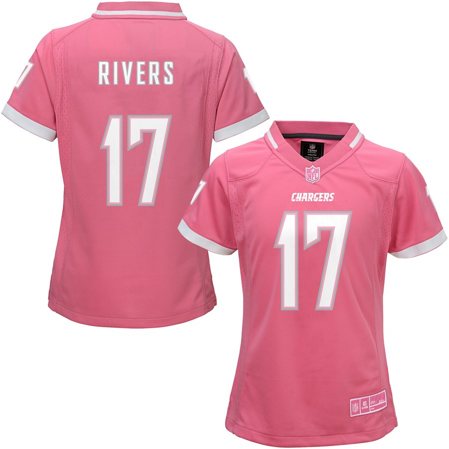 Girls Youth Los Angeles Chargers Philip Rivers Pink Bubble Gum Jersey