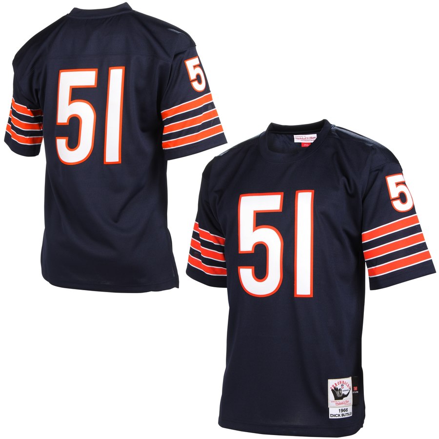 Mens Chicago Bears Dick Butkus Mitchell And Ness Navy Blue Authentic Throwback Jersey