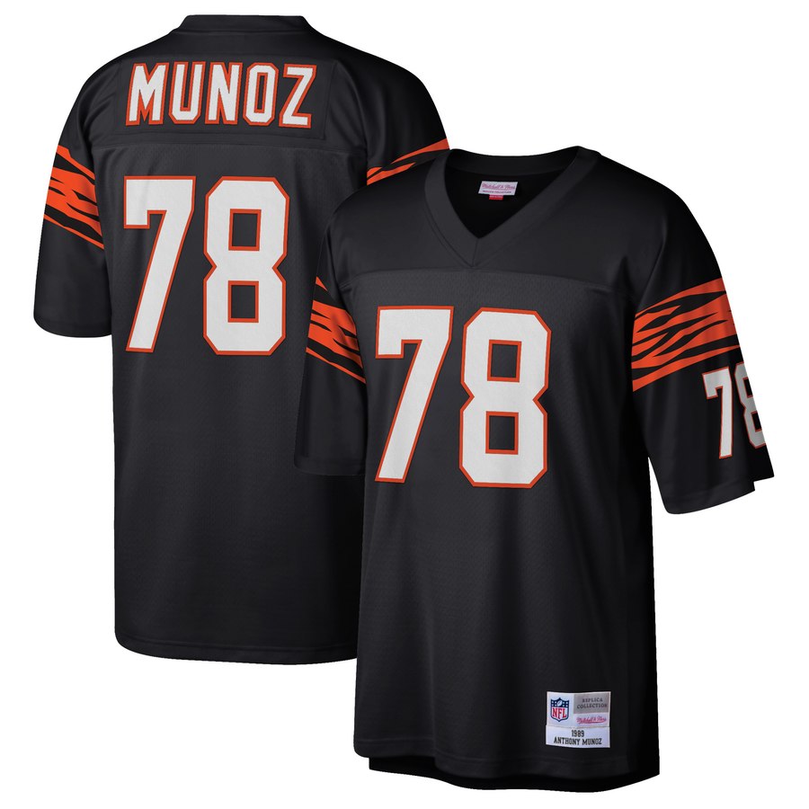 Mens Cincinnati Bengals Anthony Munoz Mitchell And Ness Black 1989 Retired Player Replica Jersey