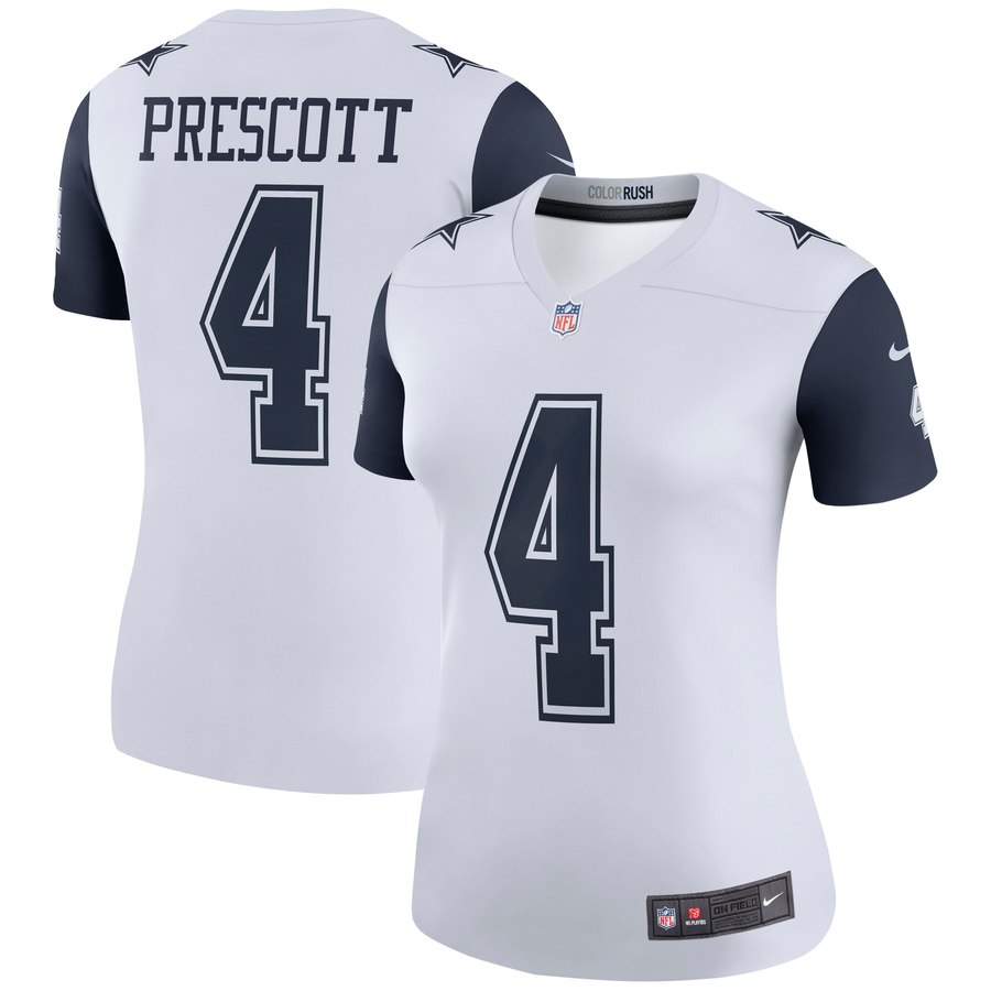 Women's Dallas Cowboys Dak Prescott Nike White Color Rush Legend Jersey