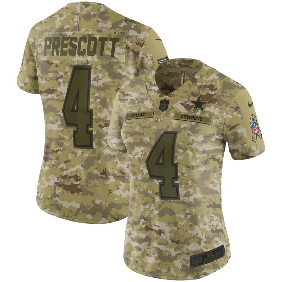 Women's Dallas Cowboys Dak Prescott Nike Camo Salute To Service Limited Jersey