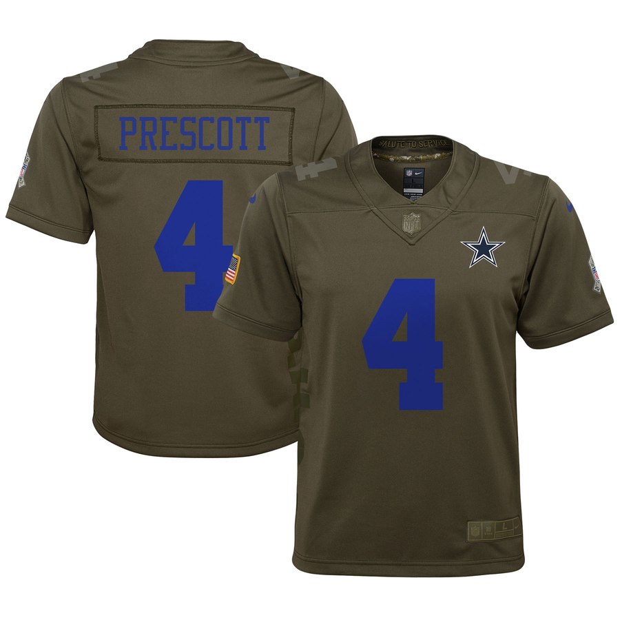 Youth Dallas Cowboys Dak Prescott Nike Olive Salute To Service Game Jersey