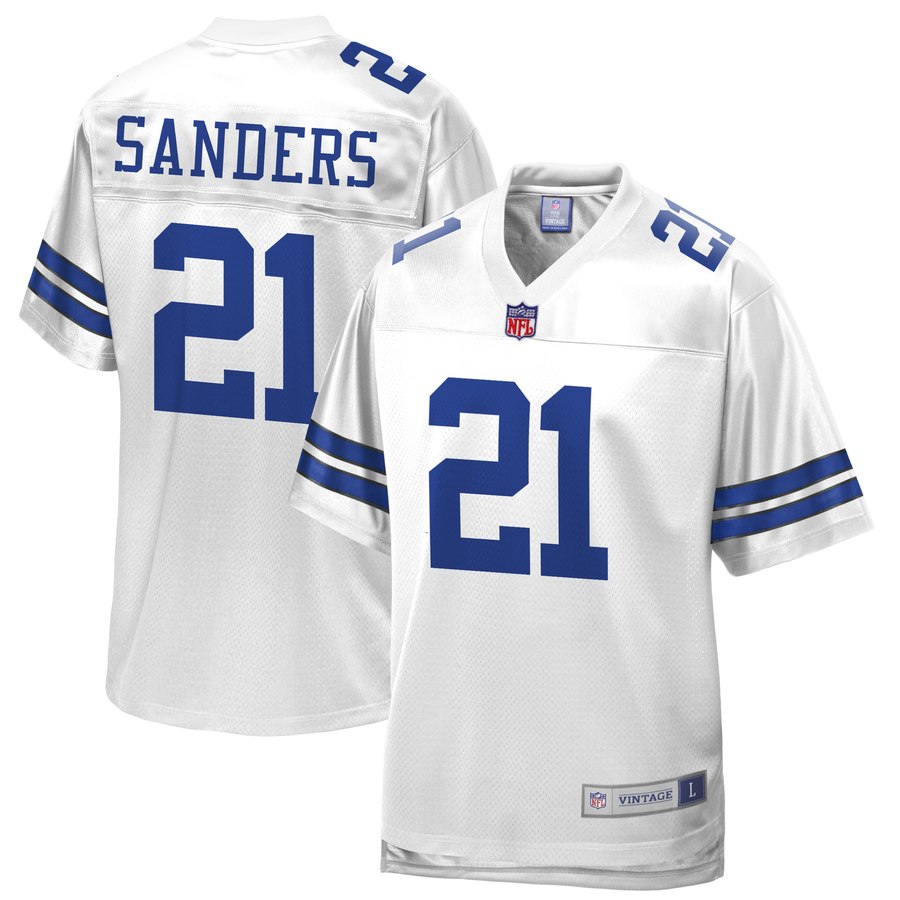 Mens Dallas Cowboys Deion Sanders NFL Pro Line White Retired Team Player Jersey