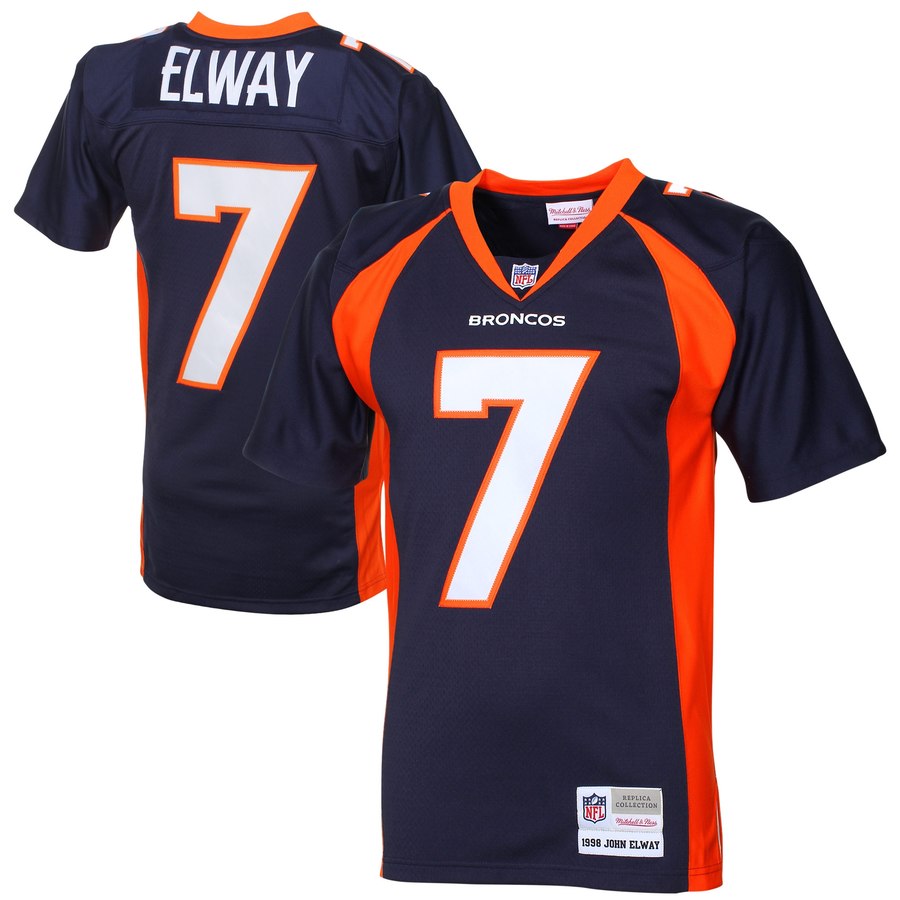 Mens Denver Broncos John Elway Mitchell And Ness Navy Blue 1998 Retired Player Vintage Replica Jersey