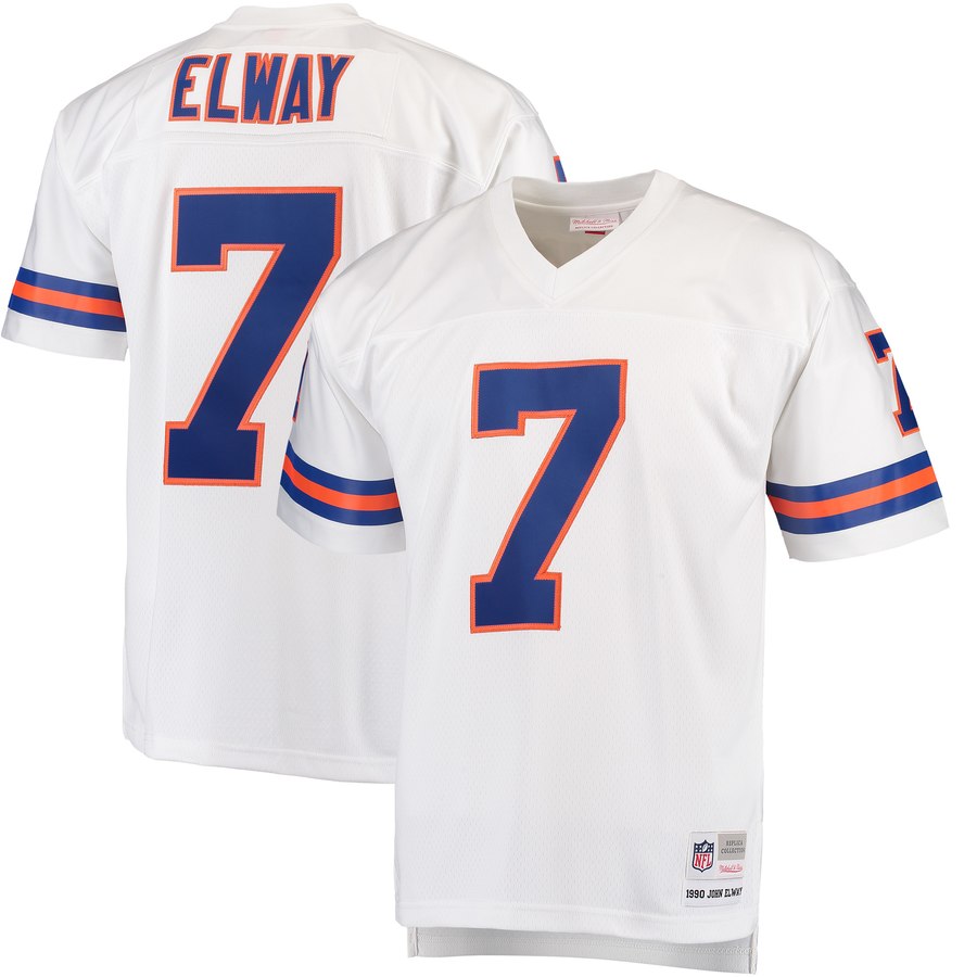 Mens Denver Broncos John Elway Mitchell And Ness White Replica Retired Player Jersey