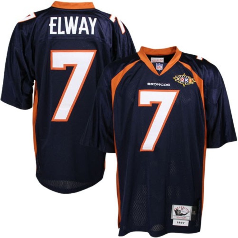 Mens Denver Broncos John Elway Mitchell And Ness Navy Blue Authentic Throwback Jersey