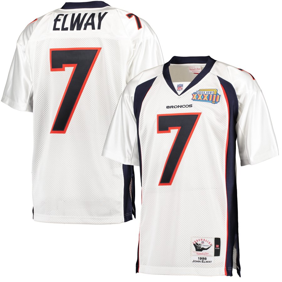 Mens Denver Broncos John Elway Mitchell And Ness White 1998 Throwback Authentic Jersey