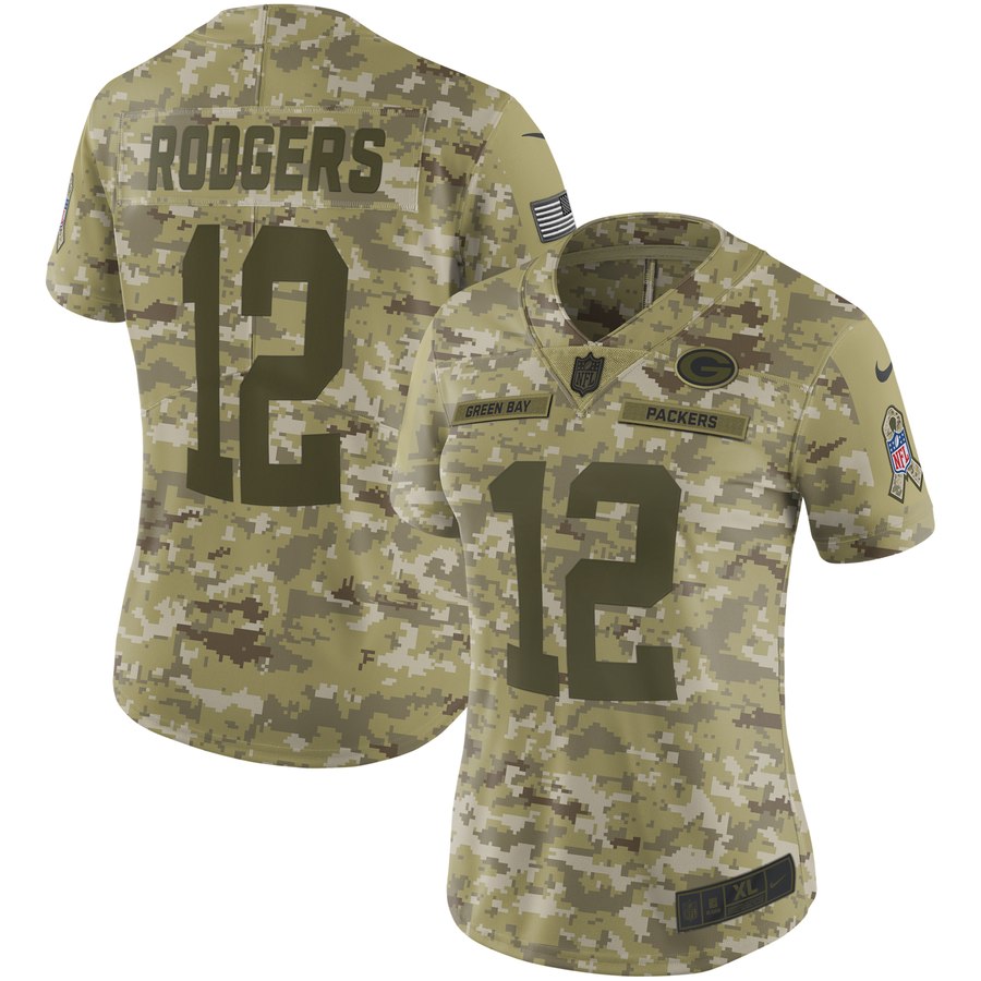 Women's Green Bay Packers Aaron Rodgers Nike Camo Salute To Service Limited Jersey