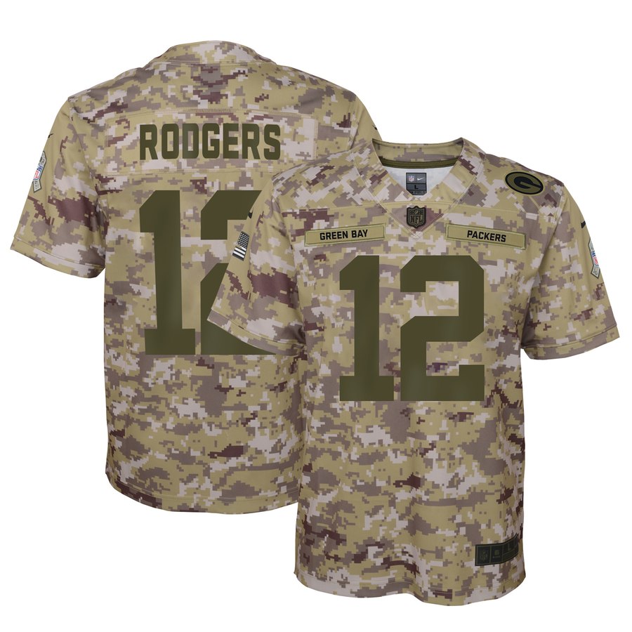 Youth Green Bay Packers Aaron Rodgers Nike Camo Salute To Service Game Jersey