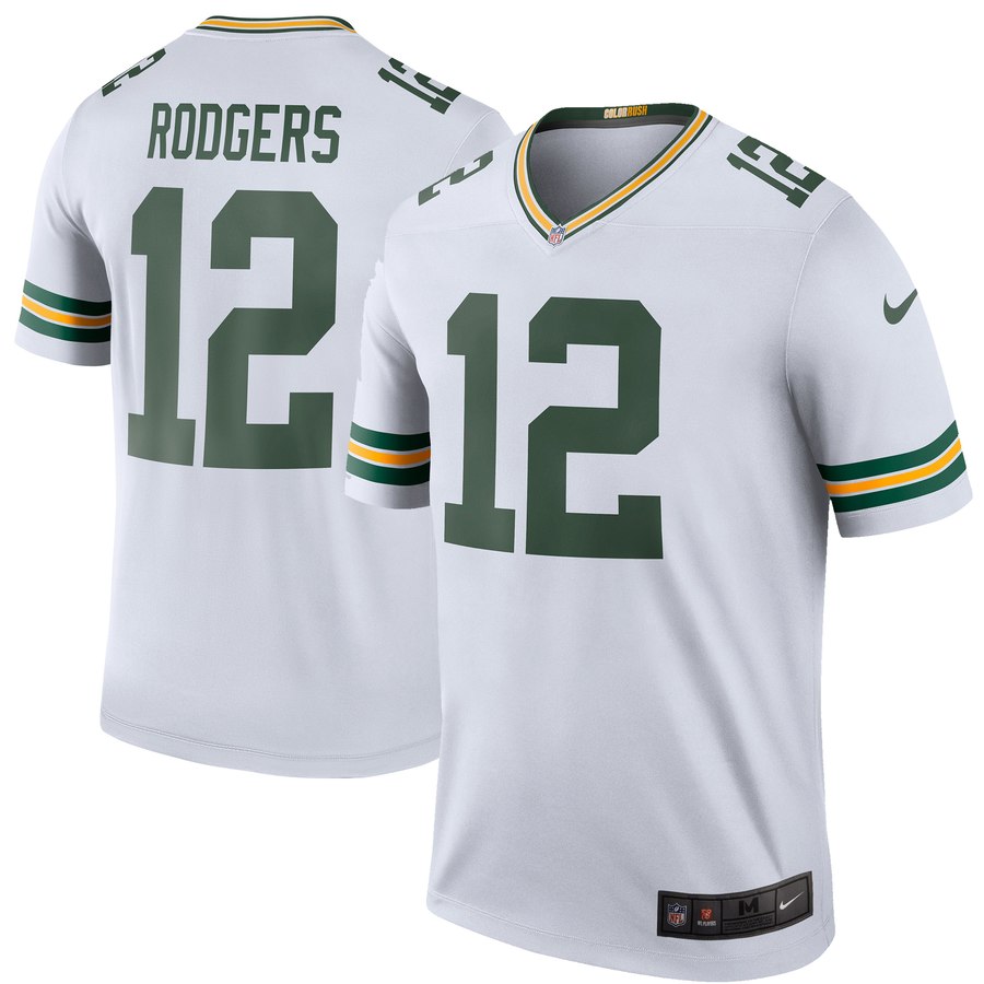 Mens Green Bay Packers Aaron Rodgers Nike White Color Rush Legend Jersey