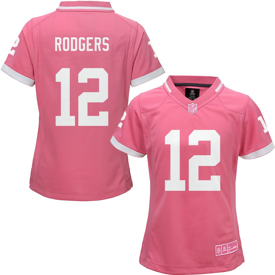 Girls Youth Green Bay Packers Aaron Rodgers Pink Bubble Gum Jersey