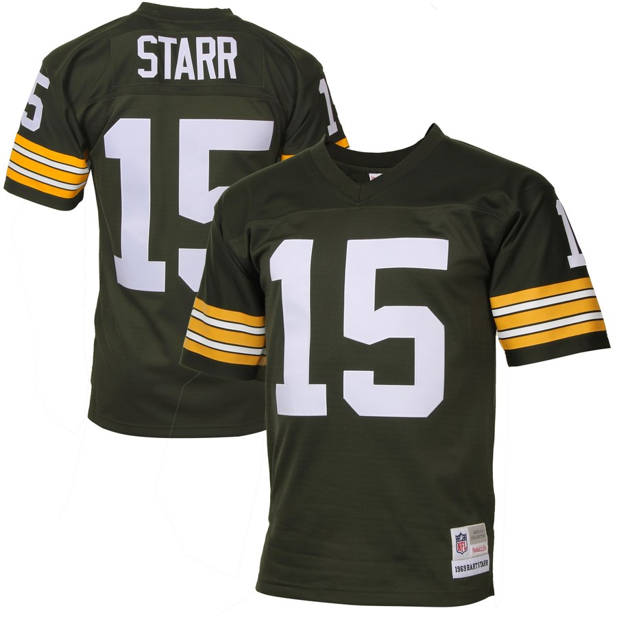 Mens Green Bay Packers Bart Starr Mitchell And Ness Green Retired Player Vintage Replica Jersey