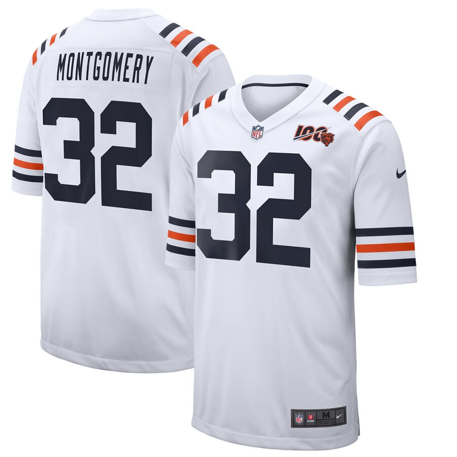 Men's Chicago Bears David Montgomery Nike White 100th Season Alternate Classic Game Jersey