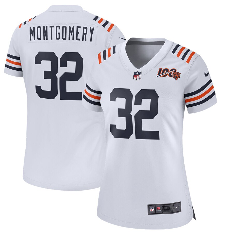 Women's Chicago Bears David Montgomery Nike White 100th Season Alternate Classic Game Jersey