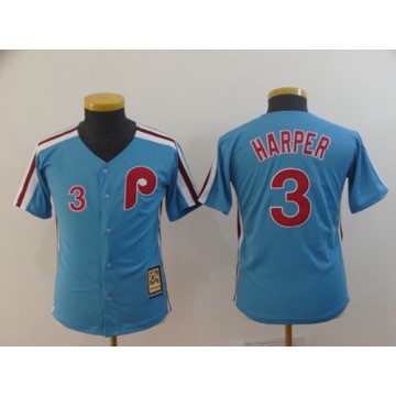 Kids Philadelphia Phillies Jersey Bryce Harper Cool Base Cooperstown Light Blue