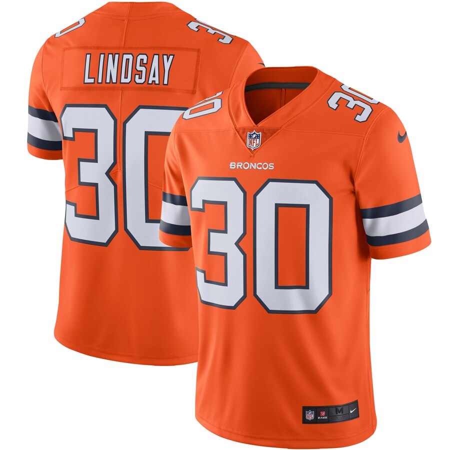 Men's Denver Broncos Phillip Lindsay Nike Orange Color Rush Vapor Limited Jersey