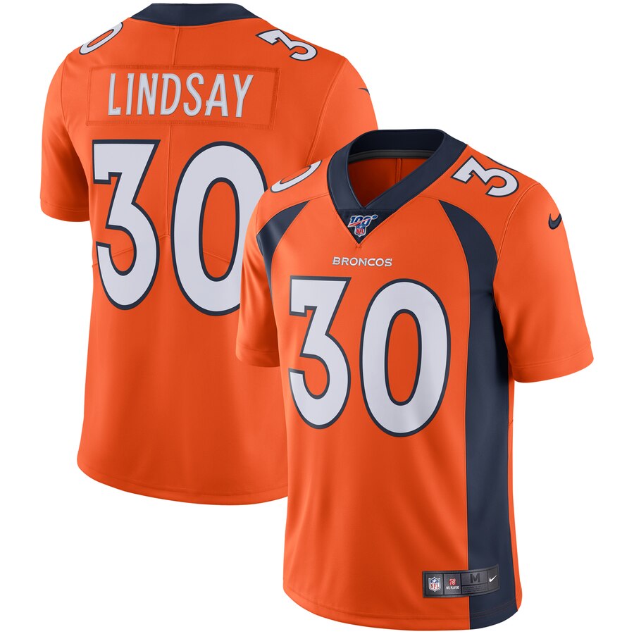 Men's Denver Broncos Phillip Lindsay Nike Orange NFL 100 Vapor Limited Jersey