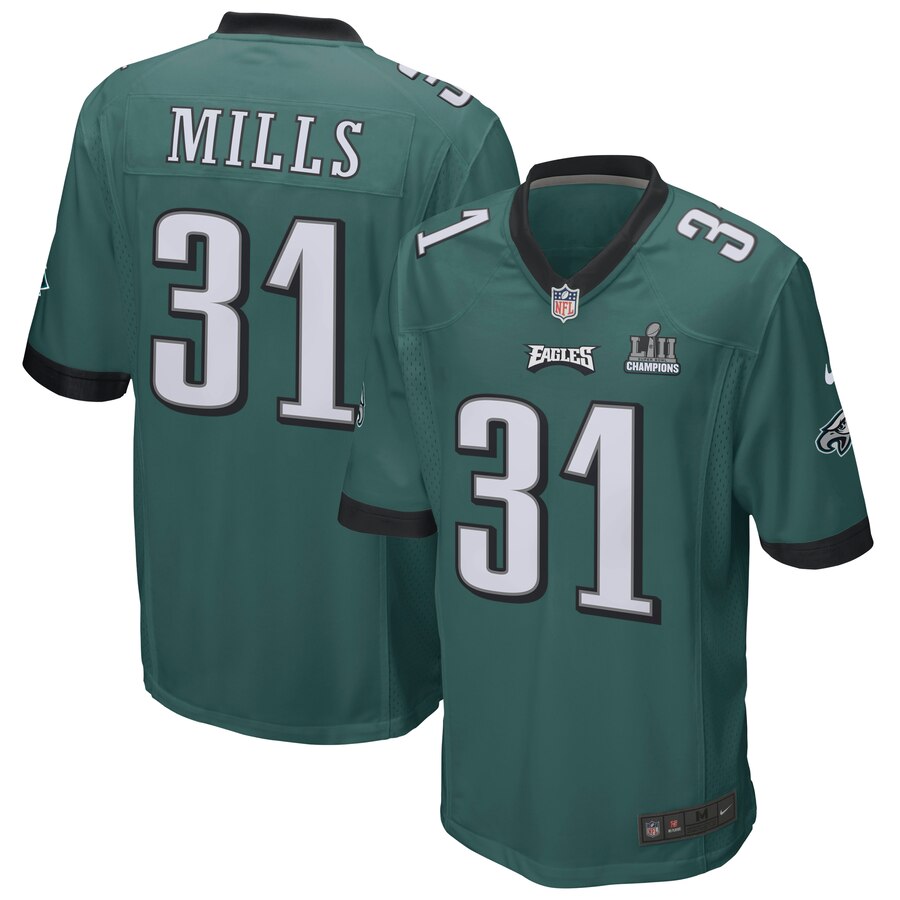 Men's Philadelphia Eagles Jalen Mills Nike Midnight Green Super Bowl LII Champions Patch Game Jersey