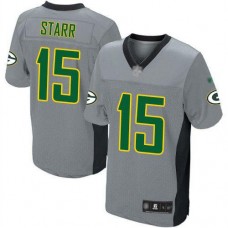 Bart Starr Green Bay Packers Jersey #15 Grey Elite Embroidered Shadow