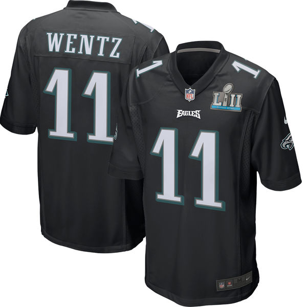 Men's Philadelphia Eagles Carson Wentz Nike Black Super Bowl LII Bound Patch Game Event Jersey