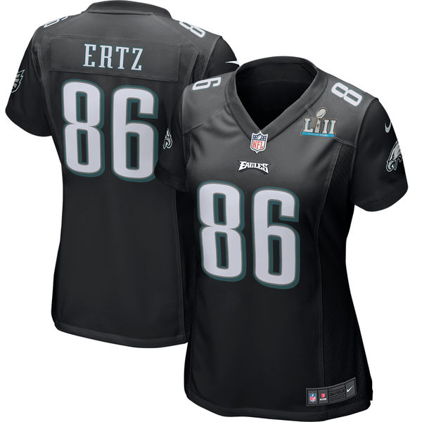 Women's Philadelphia Eagles Zach Ertz Nike Black Super Bowl LII Bound Patch Game Event Jersey