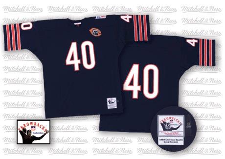 Authentic Gale Sayers Mens Throwback Jersey - Chicago Bears #40 Bear Patch Big Number Home Navy Blue Mitchell and Ness NFL