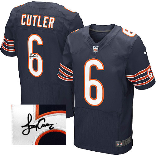 Elite Jay Cutler Mens Jersey - Chicago Bears #6 Autographed Home Navy Blue NFL