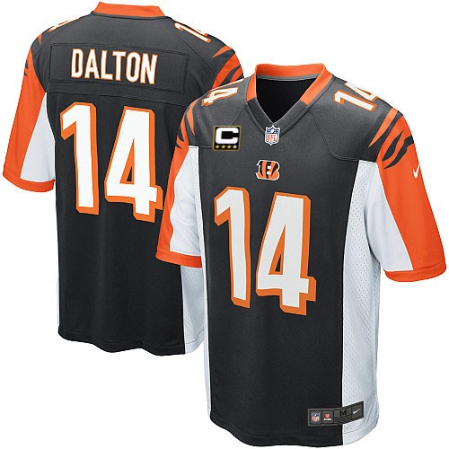 Elite Andy Dalton Youth Jersey - Cincinnati Bengals C Patch #14 Home Black NFL