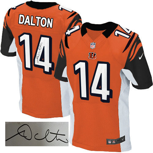 Elite Andy Dalton Mens Jersey - Cincinnati Bengals #14 Autographed Alternate Orange NFL