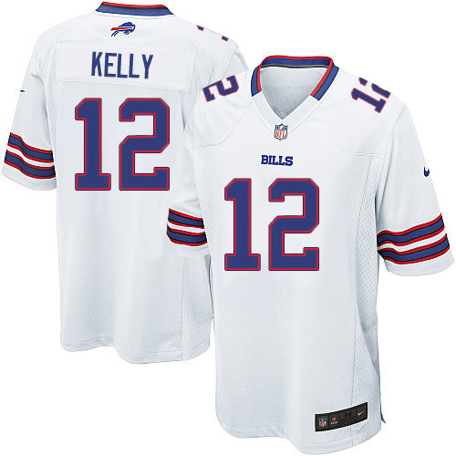 Game Jim Kelly Mens Jersey - Buffalo Bills #12 Road White NFL