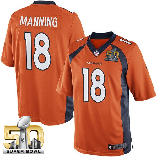 New Limited Peyton Manning Mens Jersey - Denver Broncos #18 Home Orange Super Bowl 50 Bound NFL