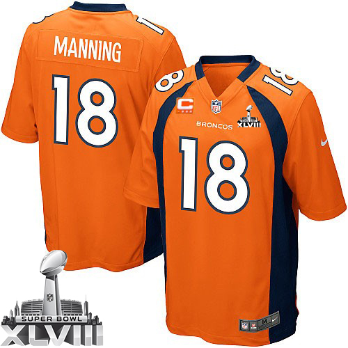 Elite Peyton Manning Youth Jersey - Denver Broncos #18 Super Bowl XLVIII,C Patch Home Orange NFL