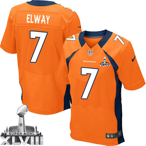 Elite John Elway Mens Jersey - Denver Broncos #7 Super Bowl XLVIII Home Orange NFL