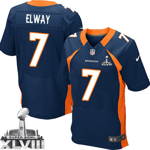 Elite John Elway Mens Jersey - Denver Broncos #7 Super Bowl XLVIII Alternate Navy Blue NFL