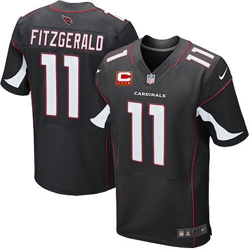 Elite Larry Fitzgerald Mens Jersey - Arizona Cardinals C Patch #11 Alternate Black NFL