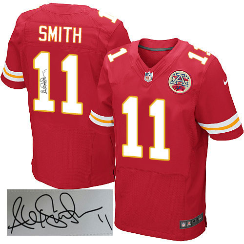 Elite Alex Smith Mens Jersey - Kansas City Chiefs #11 Autographed Home Red NFL