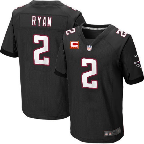 Black Matt Ryan Men's Jersey - NFL Atlanta Falcons C Patch #2 Elite Alternate Jerseys